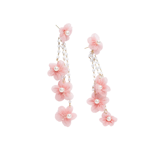 Flower Rain Drop Earrings - Pink