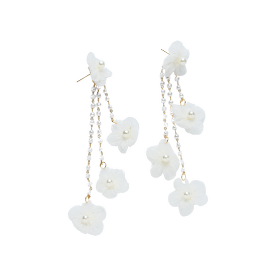 Flower Rain Drop Earrings - White